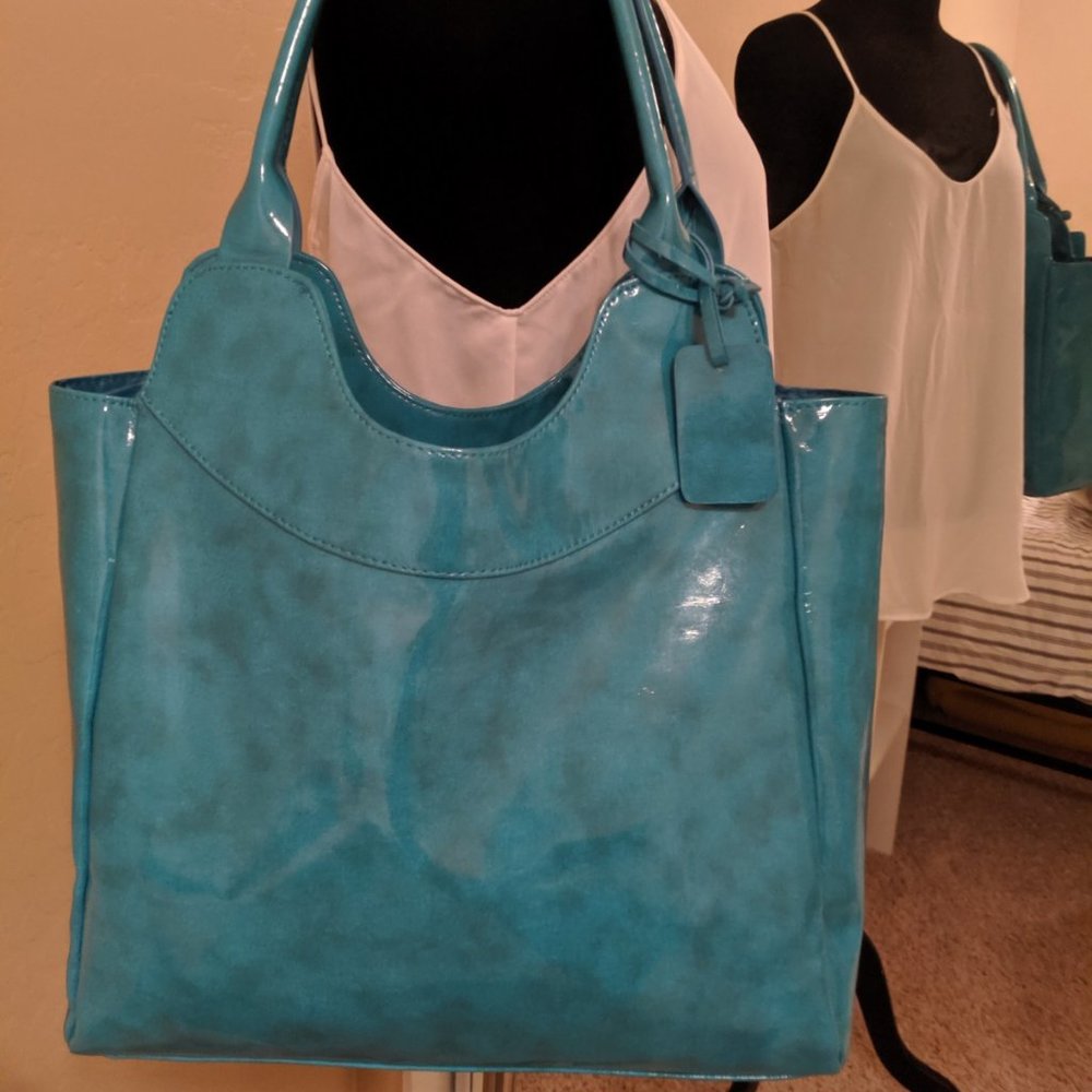BOGO / Neiman Marcus / Teal Vinyl Tote Bag